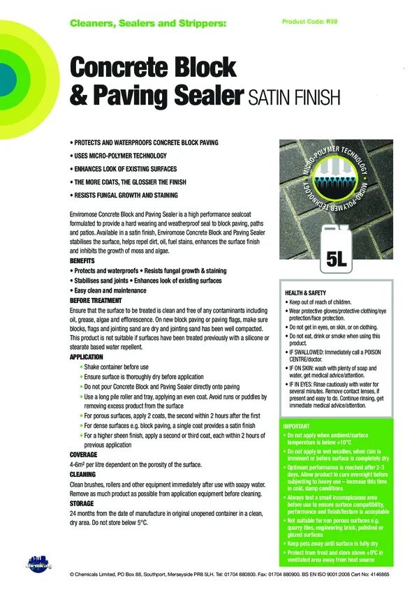 Concrete Block & Paving Sealer SATIN FINISH Datasheet PDF 